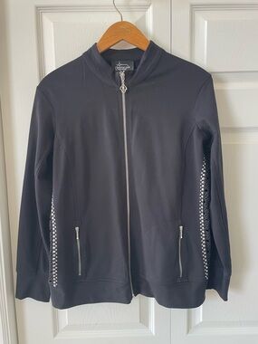Crystalline Black Crystal-Trim Zip-Up Jacket